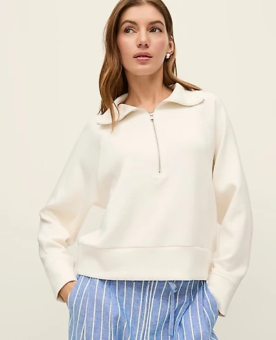 Ann Taylor Weekend Half-Zip Sweatshirt Winter White Women's