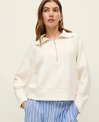Ann Taylor Weekend Half-Zip Sweatshirt Winter White Women's