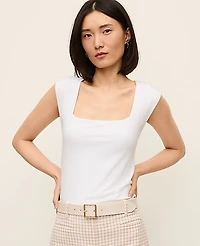 Ann Taylor Square Neck Top White Women's
