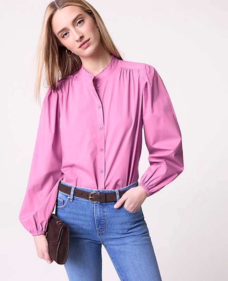 Ann Taylor Weekend Embroidered Collar Blouse Women's