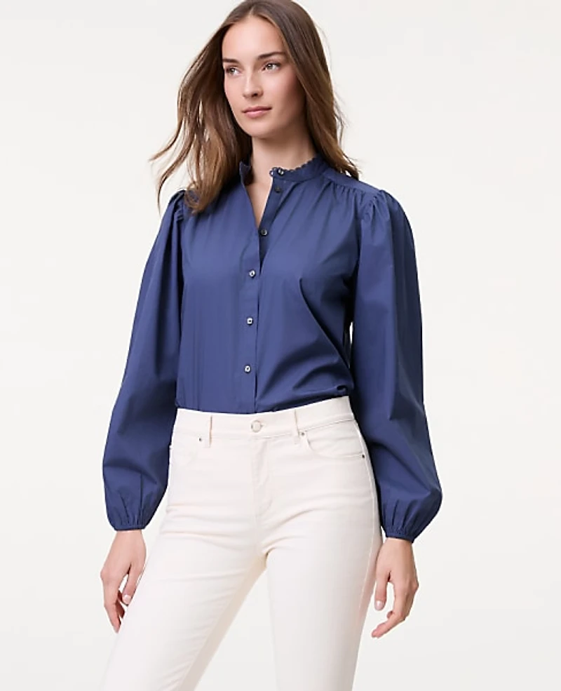 Ann Taylor Weekend Embroidered Collar Blouse Women's