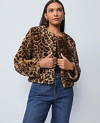 Ann Taylor Petite Weekend Faux Fur Animal Print Jacket Textured Leopard Women's