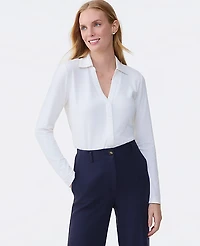 Ann Taylor Split Neck Button Down Shirt Size XL Winter White Women's