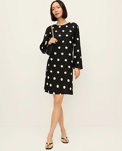 Ann Taylor Dotted Linen Blend Shift Dress Black Women's