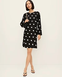 Ann Taylor Dotted Linen Blend Shift Dress Black Women's