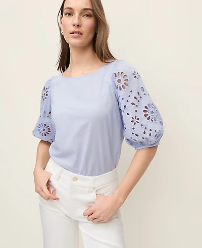 Ann Taylor Embroidered Boatneck Popover Top Women's