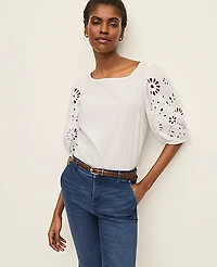 Ann Taylor Embroidered Boatneck Popover Top Women's