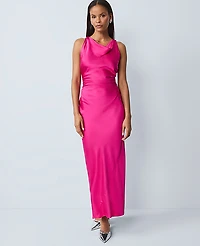 Ann Taylor Petite Halter Bias Satin Maxi Dress Electric Pink Women's