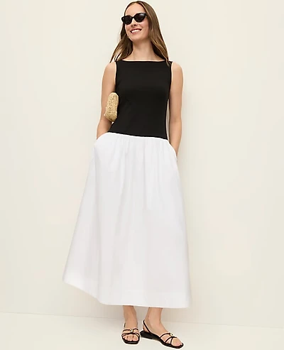Ann Taylor Mixed Media Boatneck Midi Dress Black Women's