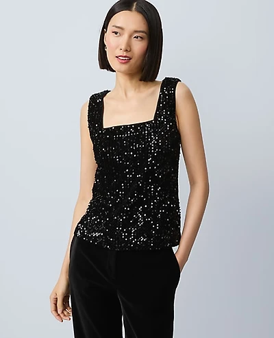 Ann Taylor Sequin Velvet Tank Top Black Women's
