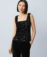 Ann Taylor Sequin Velvet Tank Top Black Women's