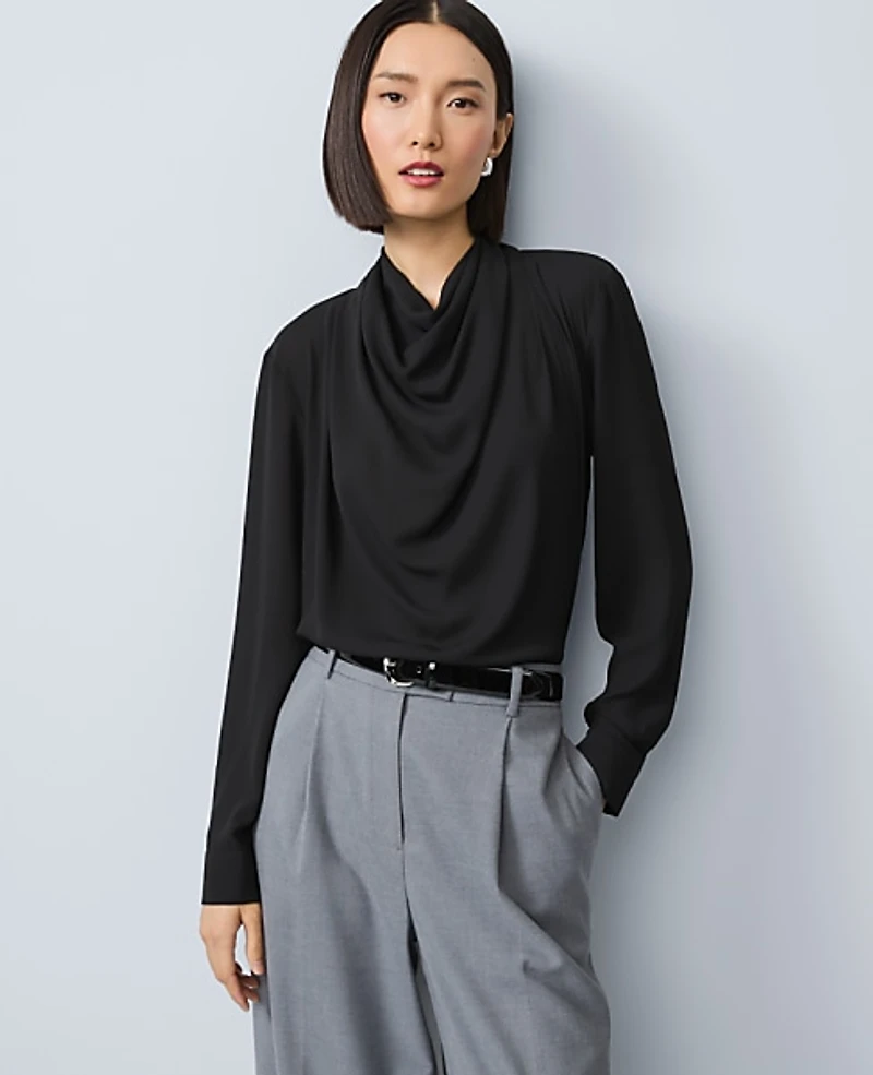 Ann Taylor Mixed Media Cowl Neck Blouse Size XL Black Women's