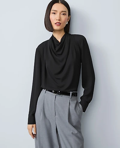 Ann Taylor Mixed Media Cowl Neck Blouse Size XL Black Women's