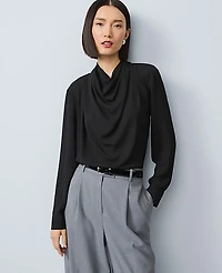 Ann Taylor Mixed Media Cowl Neck Blouse Size XL Black Women's