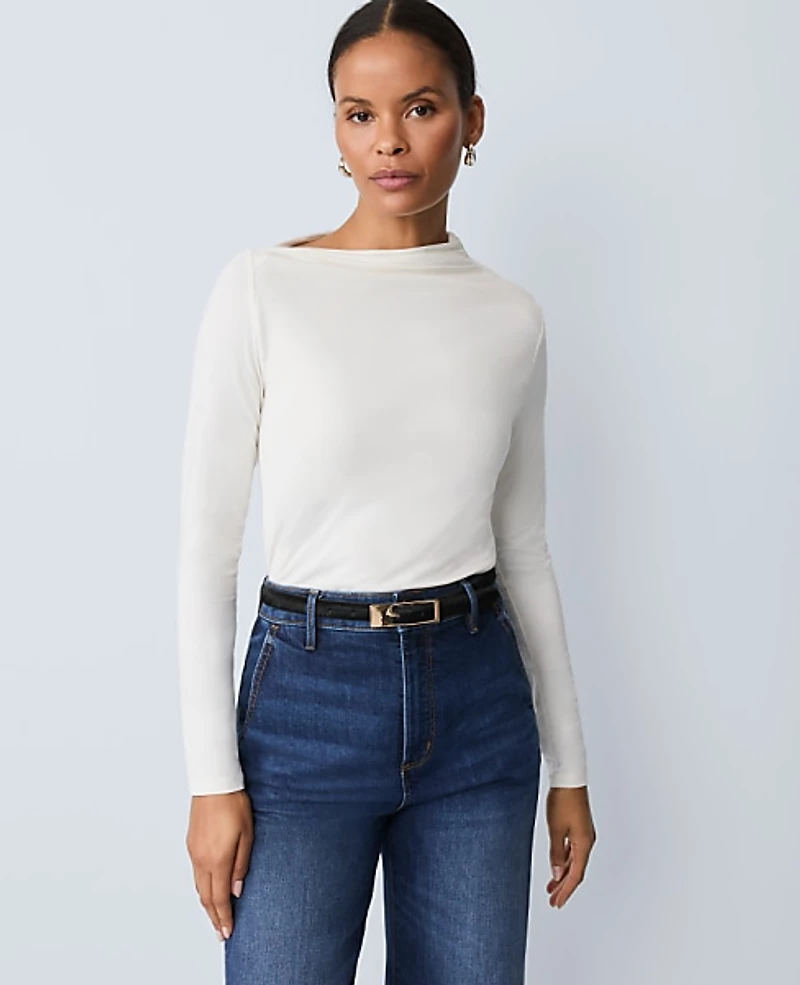 Ann Taylor Petite Asymmetric Ruched Top Winter White Women's