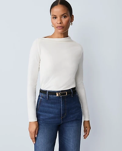 Ann Taylor Petite Asymmetric Ruched Top Winter White Women's