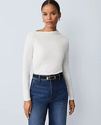 Ann Taylor Petite Asymmetric Ruched Top Winter White Women's