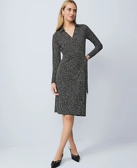 Ann Taylor Petite Dotted Knit Wrap Dress Size 0 Black Women's