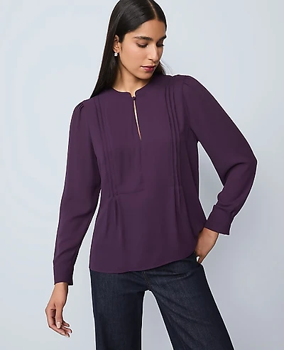 Ann Taylor Mixed Media Pintuck Top Women's