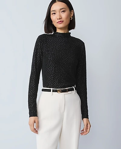 Ann Taylor Velvet Mock Neck Top Black Women's