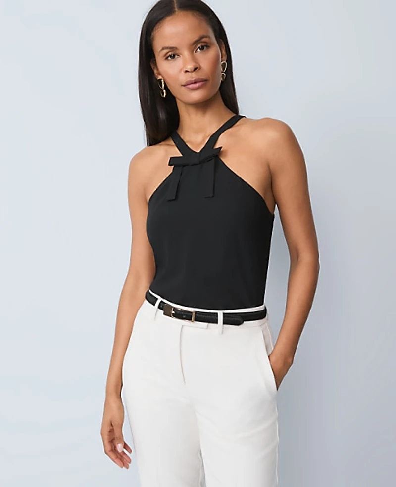 Ann Taylor Petite Bow Halter Top Black Women's