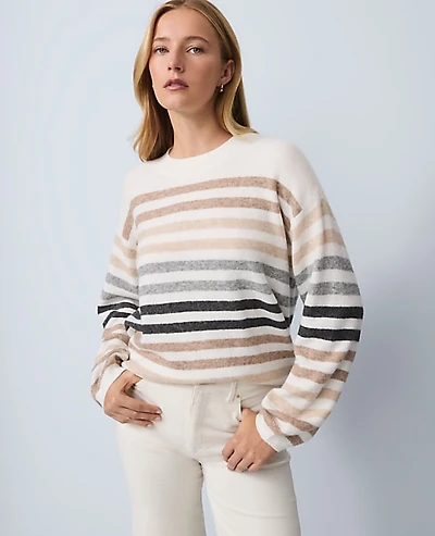 Ann Taylor Weekend Striped Raglan Sweater Winter White Women's