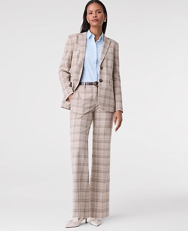 Ann Taylor The Petite Jayne Trouser Plaid Tan/Navy Women's