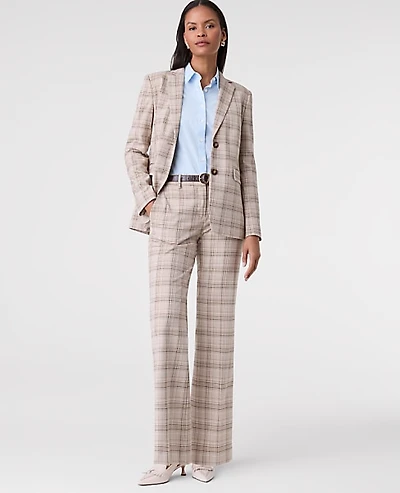 Ann Taylor The Petite Jayne Trouser Plaid Tan/Navy Women's