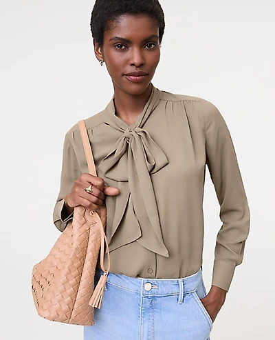 Ann Taylor Bow Blouse Size XL Dried Moss Women's