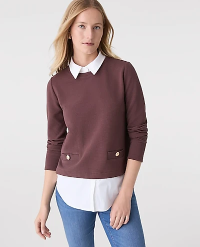 Ann Taylor Petite Layered Mixed Media Top Women's
