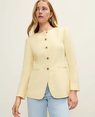 Ann Taylor The Cutaway Jacket Linen Blend Yellow Buttercream Women's