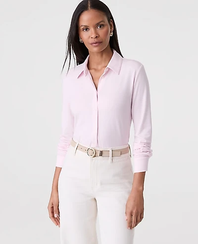 Ann Taylor Petite Button Down Shirt Size Medium Pink Ribbon Women's