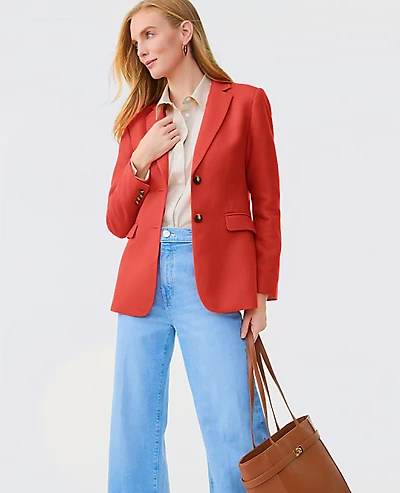 Ann Taylor The Greenwich Blazer in Basketweave Size 0 Fiery Sunset Women's