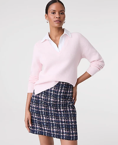 Ann Taylor Petite Collared Mixed Media Sweater Size Small Pink Ribbon Women's