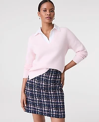 Ann Taylor Petite Collared Mixed Media Sweater Size Small Pink Ribbon Women's