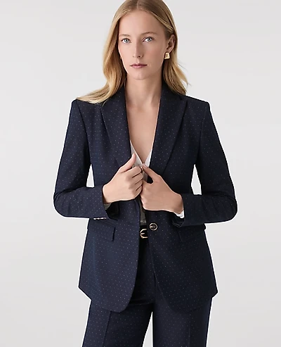 Ann Taylor The Dotted Long Blazer Size 6 Navy Woven Pin Dot Women's