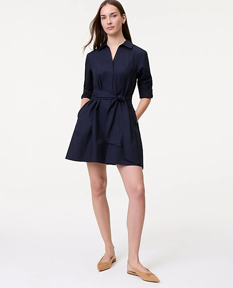 Ann Taylor Weekend Belted Mini Shirtdress Size Large Night Sky Women's