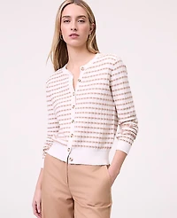 Ann Taylor Striped Cardigan Camel/White Combo Women's