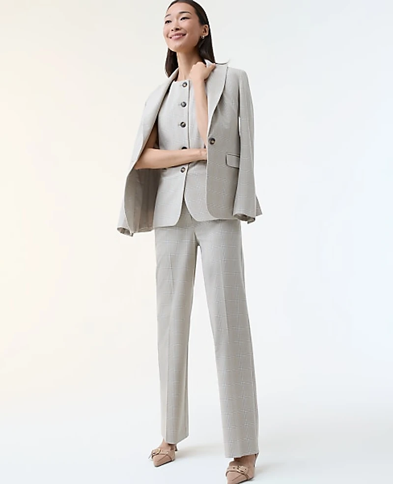 Ann Taylor The Petite Straight Trouser Plaid Tan/Blue Combo Women's