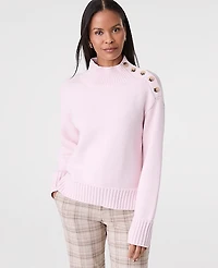 Ann Taylor Petite Button Mock Neck Sweater Pink Ribbon Women's