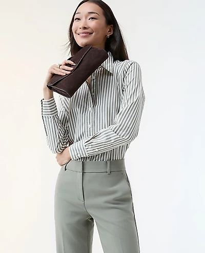 Ann Taylor Striped Relaxed Perfect Shirt Size 2XL Dried Moss Women's