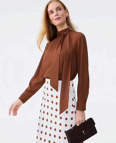 Ann Taylor Bow Blouse Size XS French Press Women's