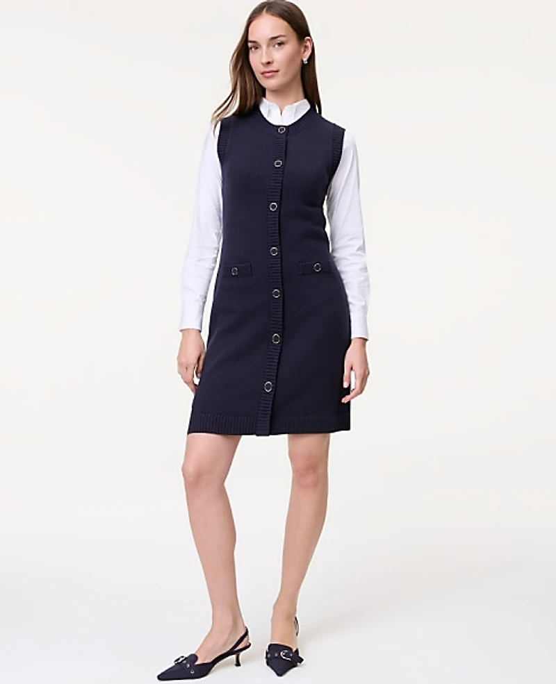 Ann Taylor Petite Button Sweater Dress Night Sky Women's