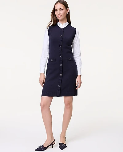 Ann Taylor Petite Button Sweater Dress Night Sky Women's