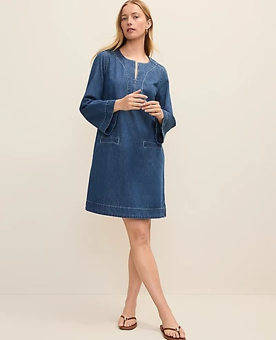 Ann Taylor Weekend Split Collar Denim Shift Dress Arabella Wash Women's