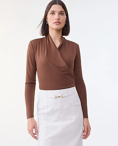 Ann Taylor Petite Draped Wrap Blouse Size 2XS French Press Women's