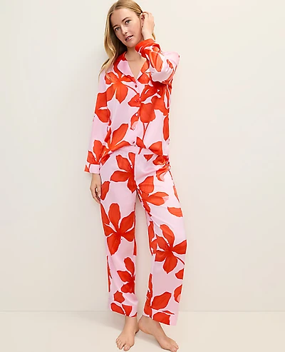 Ann Taylor Floral Satin Pajama Set Women's