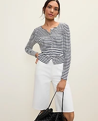 Ann Taylor Weekend Pointelle Cardigan Deep Navy/White Women's