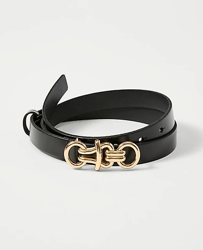 Ann Taylor Leather Sculptural Buckle Belt Size XL Black Women's