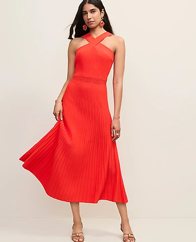 Ann Taylor Ribbed Halter Sweater Dress Aperol Women's